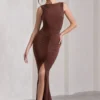 My Presence | Chocolate Brown Low-Back Fishtail Split Maxi Dress