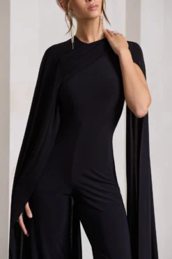 Harley | Black Straight-Leg Jumpsuit With Cape Sleeves 7 Harley | Black Straight-Leg Jumpsuit With Cape Sleeves -Stylixon Sales Store WB HR CL129927002 HarleyBlackStraight LegJumpsuitWithCapeSleeves7 scaled