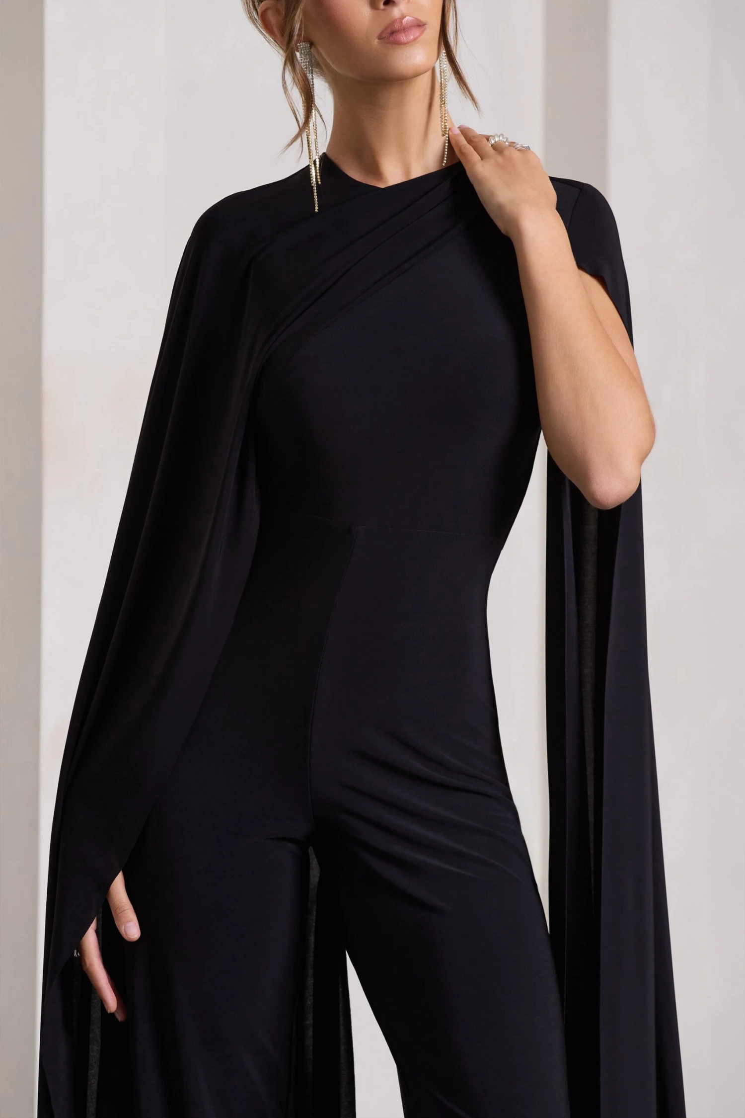 Harley | Black Straight-Leg Jumpsuit With Cape Sleeves 3 Harley | Black Straight-Leg Jumpsuit With Cape Sleeves - Image 3