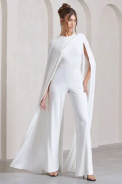 Harley | White Straight-Leg Jumpsuit With Cape Sleeves -Stylixon Sales Store WB HR CL129927005 HarleyWhiteStraight LegJumpsuitWithCapeSleeves4 scaled