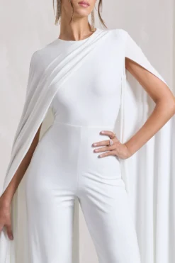 Harley | White Straight-Leg Jumpsuit With Cape Sleeves -Stylixon Sales Store WB HR CL129927005 HarleyWhiteStraight LegJumpsuitWithCapeSleeves6 scaled