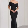 Dana | Black Bardot Maxi Dress With Short Gathered Sleeves