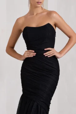 Encapsulate | Black Lace Ruched Strapless Fishtail Maxi Dress -Stylixon Sales Store WB HR CL132005002 EncapsulateBlackLaceRuchedStraplessFishtailMaxiDress5 scaled