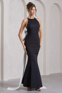 Bestow | Black Open-Back Maxi Dress With Oversized White Bow 11 Bestow | Black Open-Back Maxi Dress With Oversized White Bow -Stylixon Sales Store WB HR CL132029002 BestowBlackOpen BackMaxiDressWithOversizedWhiteBow0 scaled
