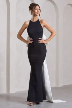 Bestow | Black Open-Back Maxi Dress With Oversized White Bow 12 Bestow | Black Open-Back Maxi Dress With Oversized White Bow -Stylixon Sales Store WB HR CL132029002 BestowBlackOpen BackMaxiDressWithOversizedWhiteBow9 scaled
