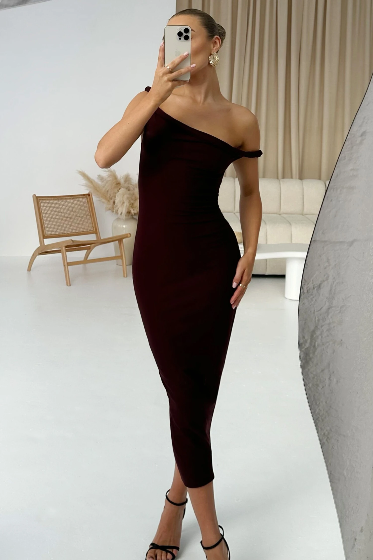 Salome | Chocolate Brown Twisted Asymmetric Midi Dress 8 Salome | Chocolate Brown Twisted Asymmetric Midi Dress - Image 8