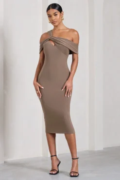 Chain Reaction | Mocha Strappy Asymmetric Bodycon Midi Dress -Stylixon Sales Store WB S CL128822038 ChainReaction MochaStrappyAsymmetricBodyconMidiDress0 scaled