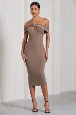 Chain Reaction | Mocha Strappy Asymmetric Bodycon Midi Dress -Stylixon Sales Store WB S CL128822038 ChainReaction MochaStrappyAsymmetricBodyconMidiDress2 scaled