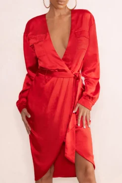 True Romance | Red Satin Plunge Neck Midi Dress With Belt Detail 6 True Romance | Red Satin Plunge Neck Midi Dress With Belt Detail -Stylixon Sales Store WB WB HR CL126535 TrueRomanceRedSatinPlungeNeckMidiDressWithBeltDetail1 scaled